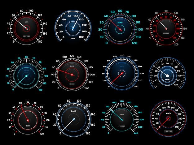 Bil dashboard speedometer runde indikatorer med glødende neon