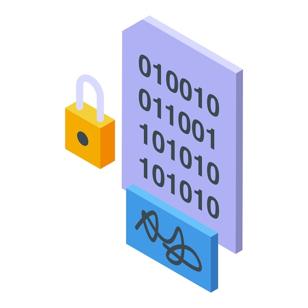 binar code sign icon isometric vector signature contract write pencil