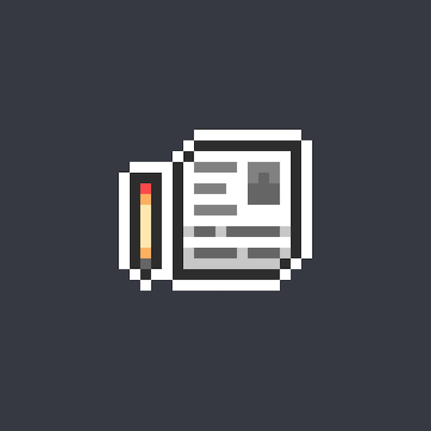 biodata paper and pencil in pixel art style