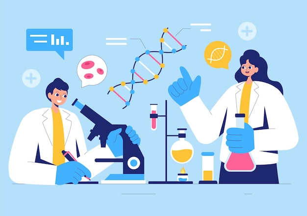 Biomarkers Vector Illustration featuring Biomarker DNA Biology Evidence Nanotechnology Structural Chemical Formulas and Molecular Models