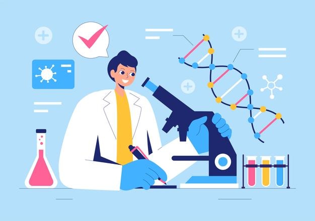 Biomarkers Vector Illustration featuring Biomarker DNA Biology Evidence Nanotechnology Structural Chemical Formulas and Molecular Models