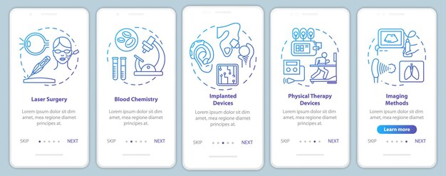 Biomedical engineering onboarding mobile app page screen vector template