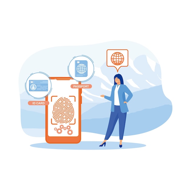 biometric documents in smartphone app smart id card concept digital passport and driver license