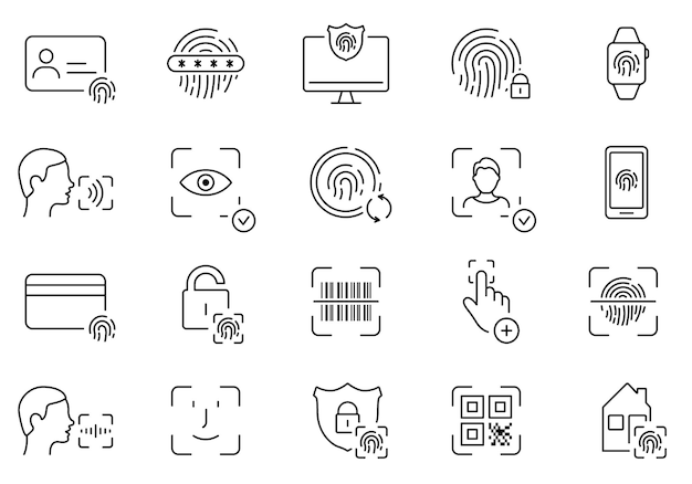 Biometric Identification Technology Silhouette Icon Set Password Finger Print Voice Command