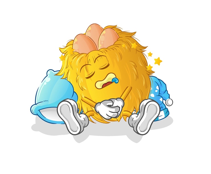 Vektör bird nest sleeping character. cartoon mascot vector