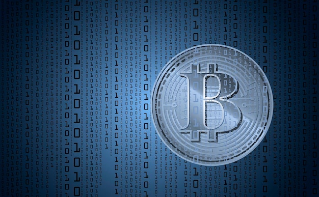 Bitcoin digital kryptovaluta tegn binær kode nummer Baggrund binær kode Big data mining teknologi Blå glødende abstrakt vektor illustration af online elektroniske betalinger Vektor illustration