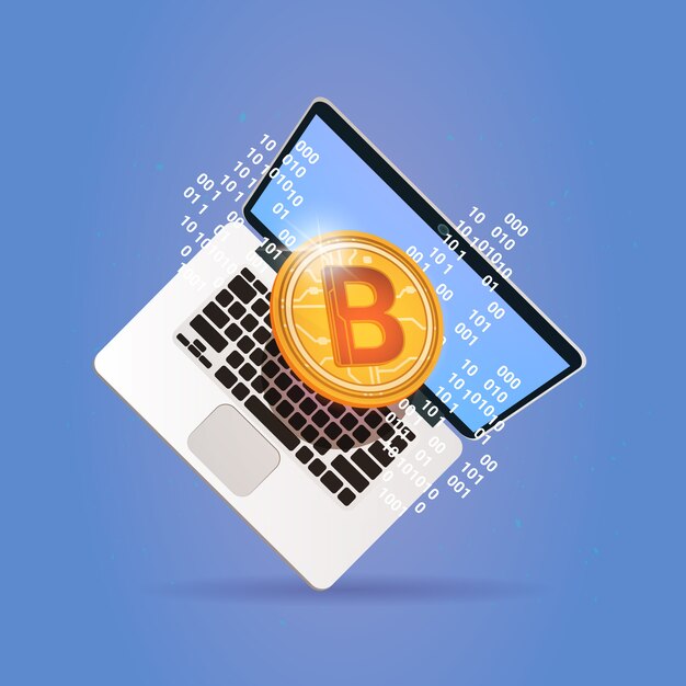 Bitcoin Over Laptop Computer Digital Web Money Crypto Currency Concept