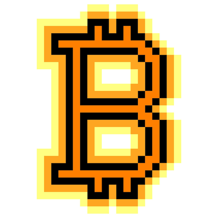 Vektör bitcoin simgesi piksel sanatı. kripto para birimi. vektör çizimi