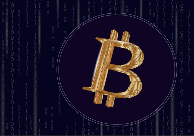 Bitcoin symbol on data flow binary code golden currency crypto currency banking system economy