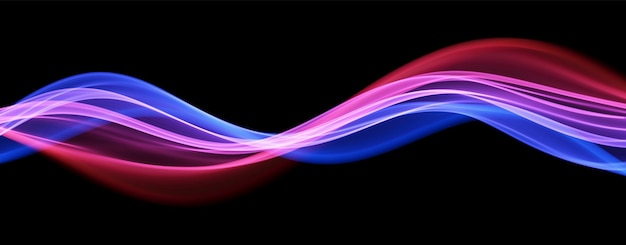 Blå og rød abstrakt bølge. Magisk linjedesign. Flydende kurvebevægelse. Neon gradient bølget illiust
