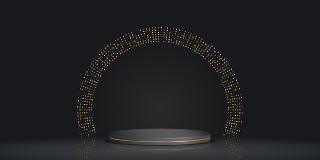 Black 3D podium with small LEDs in the form of a circle