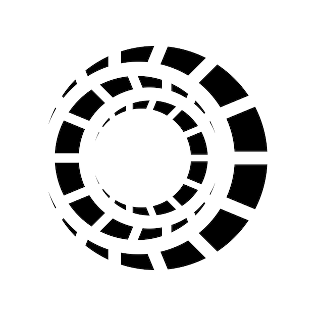 Black Abstract Gear Icon with Nested Crescent Shapes on a White Background