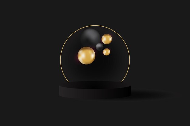 .black and gold geometric  podium, minimal scene for cosmetic products. showcase, promotion
