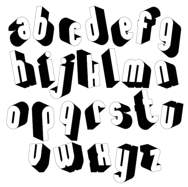 black and white 3d font, single color simple and bold letters alphabet, best for use in web design and advertising, for use in headlines, elegant symbols with good style.