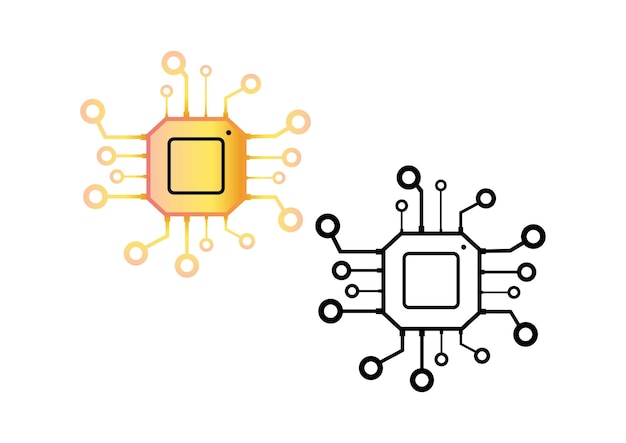 Black and white and colored processor chip isolated on white background