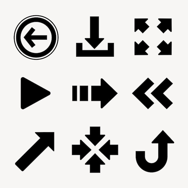 Black and white arrow graphic black and white simple design set vector