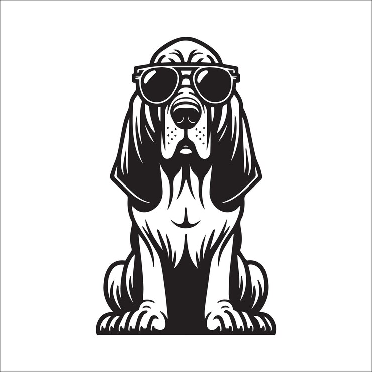 Vektör black and white bloodhound dog wearing sunglasses vector