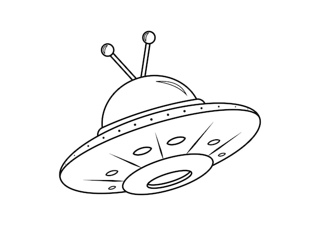 Black and White Cartoon Alien Ship Vector Coloring Page of Alien Ship