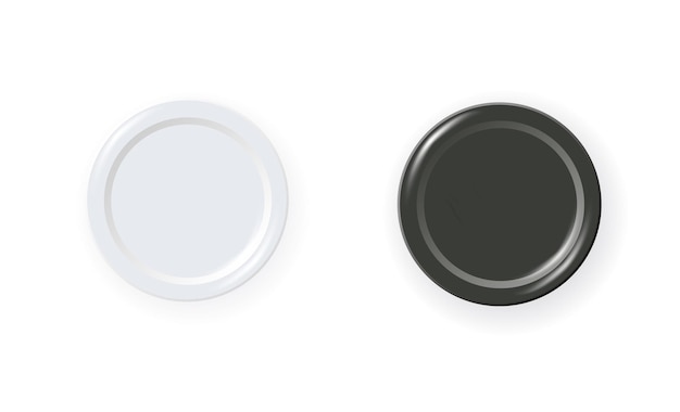 Black and white checkers chips 3d realistic round badge with circle convex lines on surface and shadow to play on checkerboard Vector