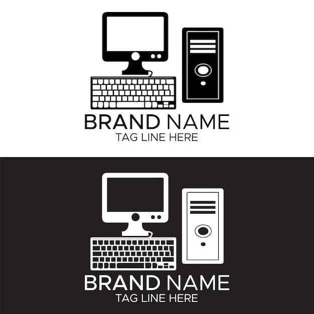 Black And White Computer Logo Design Template