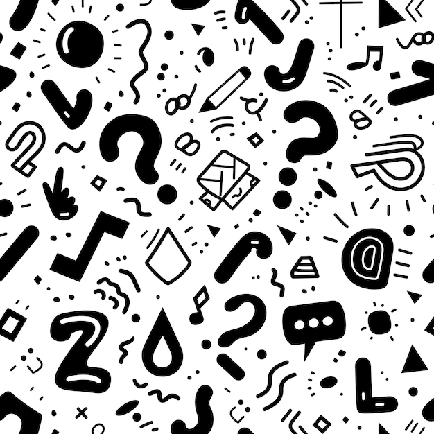 Black and white doodle cute pattern vector art illustration set