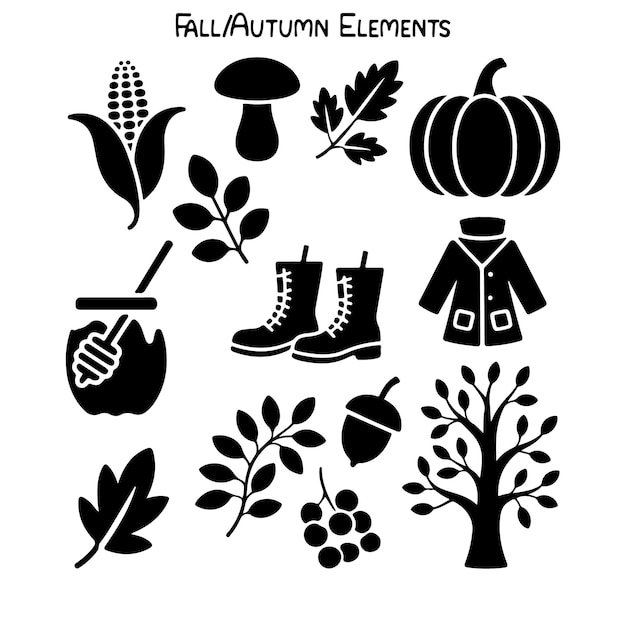 black and white fallautumn elements illustration