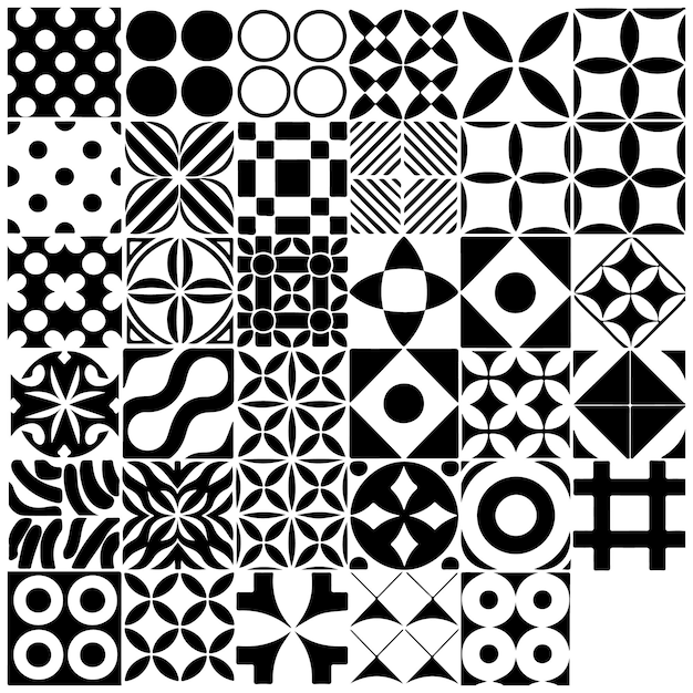 black and white geometric patterns grid illustration