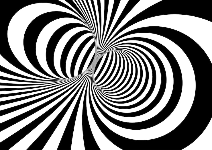 Vektör black and white hypnotic wormhole tunnel optical illusion background
