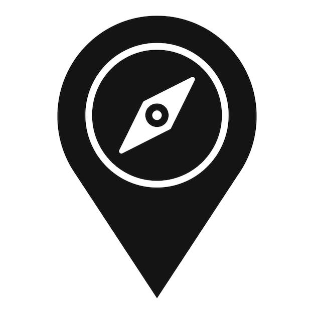 Black and white icon of a compass showing the direction