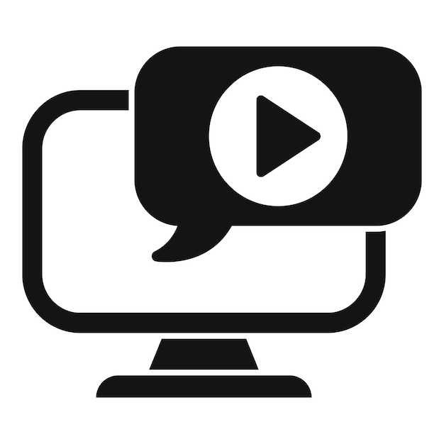 Black and white icon representing online video communication on a computer screen
