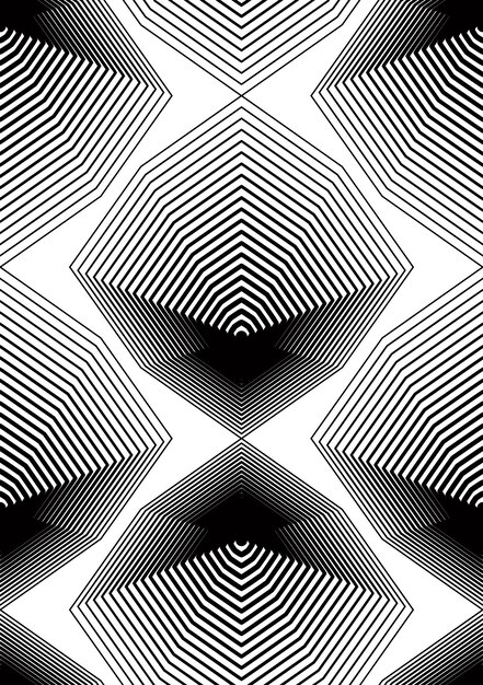Black and white illusive abstract seamless pattern with geometric figures. Vector symmetric simple backdrop.