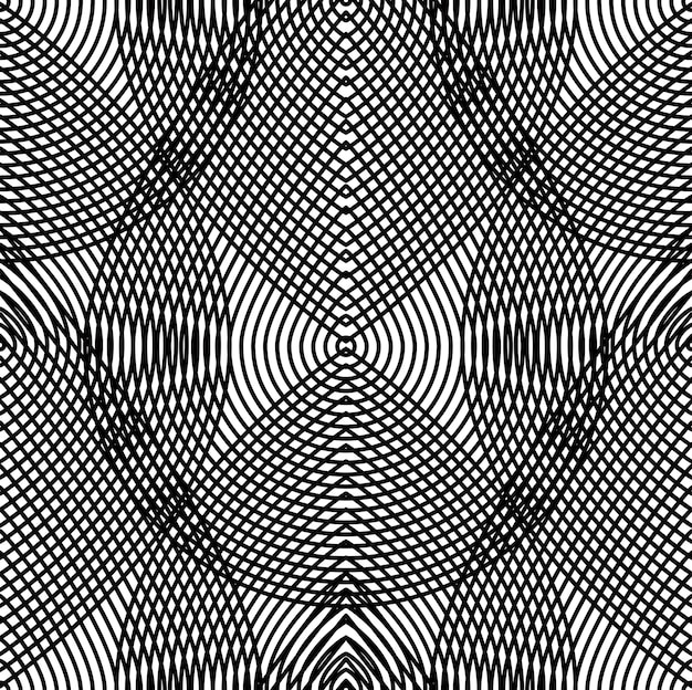 Black and white illusive abstract seamless pattern with geometric figures. Vector symmetric simple backdrop.