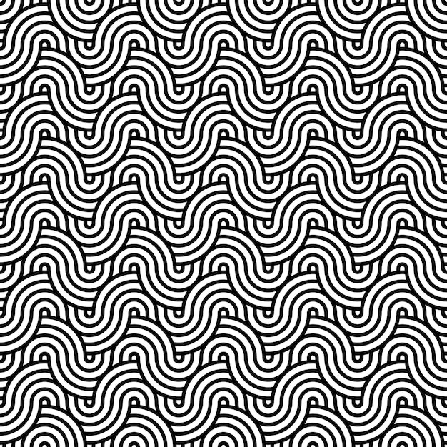 Black and white seamless abstract geometric japanese circles lines and waves pattern