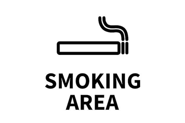 Black and white smoking area sign featuring a lit cigarette icon
