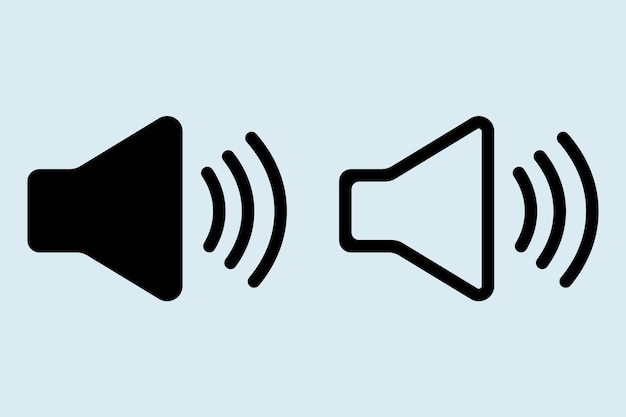 Black and white speaker icons with sound wave volume control mute off on audio sound