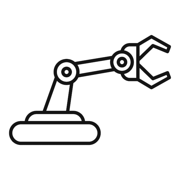 black and white vector icon representing a robotic arm used in manufacturing and automation
