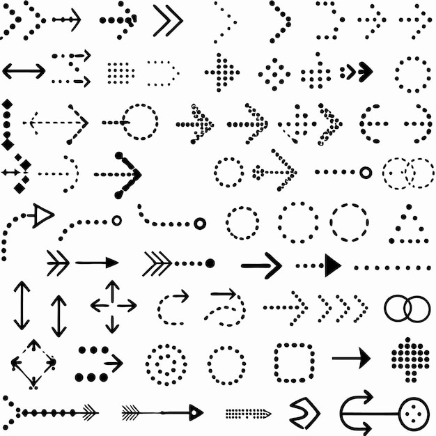 Black Arrows Collection Pointing Directing with Dots Lines