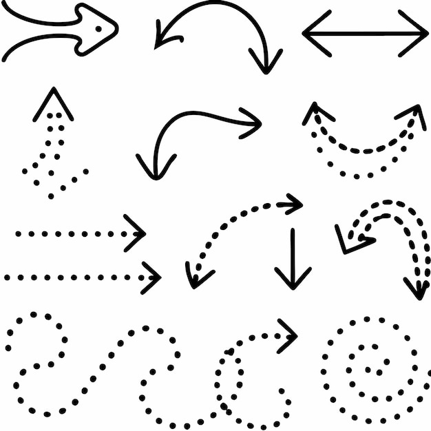 black arrows point the way with dots and curves