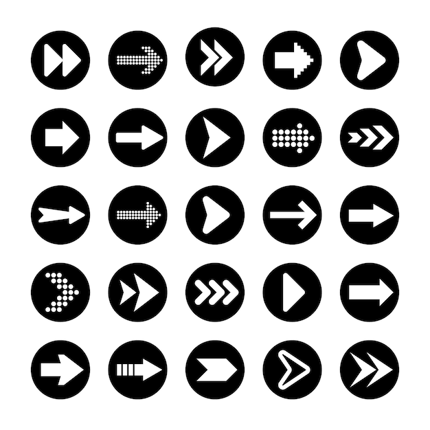 Black Arrows Set on White Background Arrow Cursor Icon Vector Pointers Collection Back Next Web Page Sign