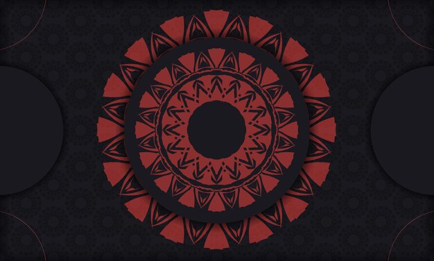Black background with greek red vintage ornaments and place for your text and logo. Print-ready postcard design with abstract ornament.