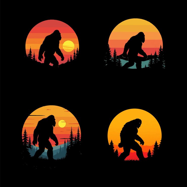 Black Bigfoot silhouette design icon logo vector set illustration template