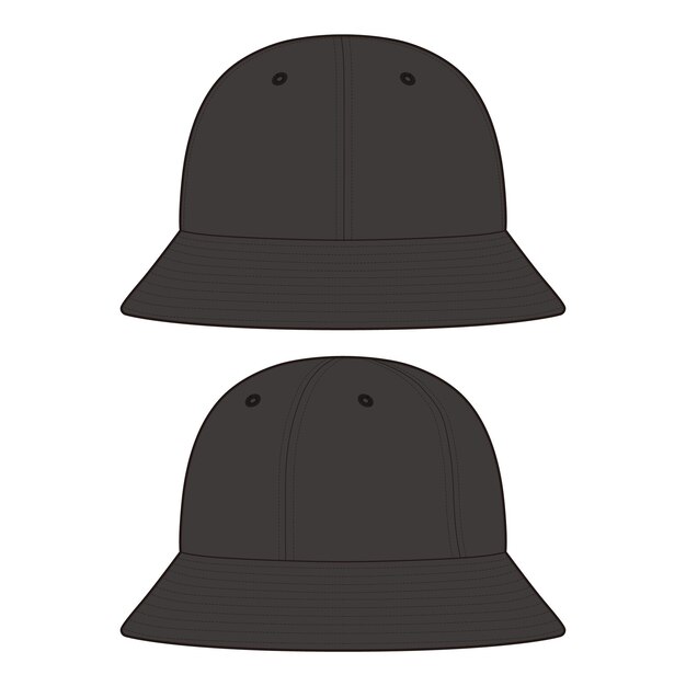 Black Bucket Hat Technical Drawing Two Styles