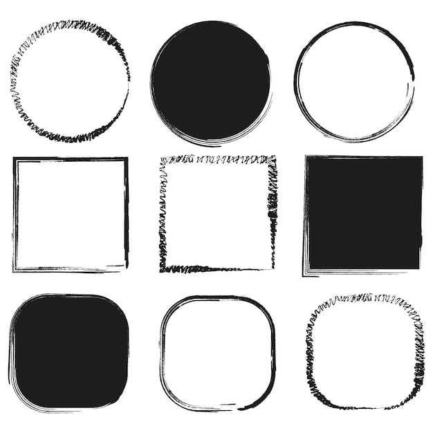 Black circles squares brush Round shape Vector illustration