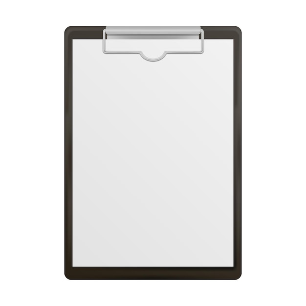 black clipboard with blank white sheet attached on white background vector illustration