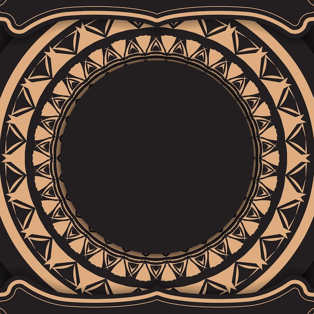 Black color flyer template with brown vintage pattern