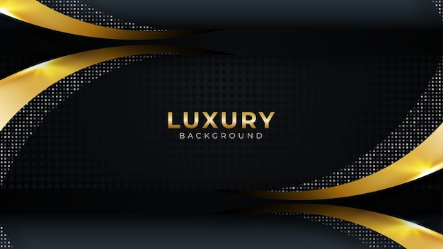 Black Dark background with Gold Color Curve shapes modern luxury Design