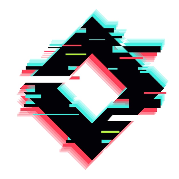 Black diamond shape glitching with colorful lines