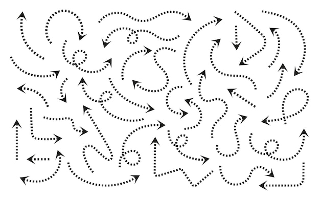 Black dotted line arrows on white background Arrow cursor icon Vector pointers collection Back