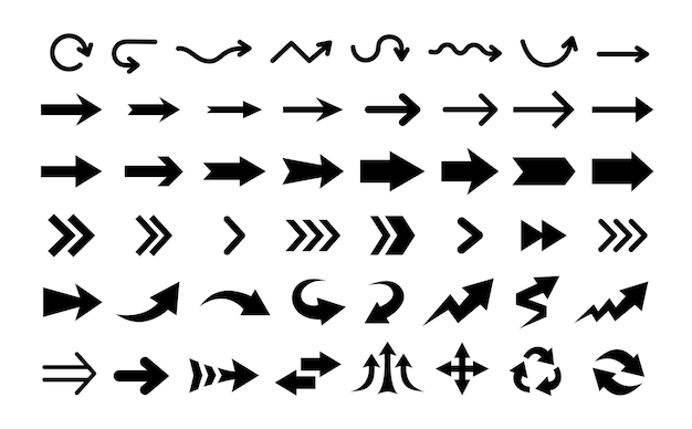 black flat arrows and pointers isolated on white background big vector set of navigation elements