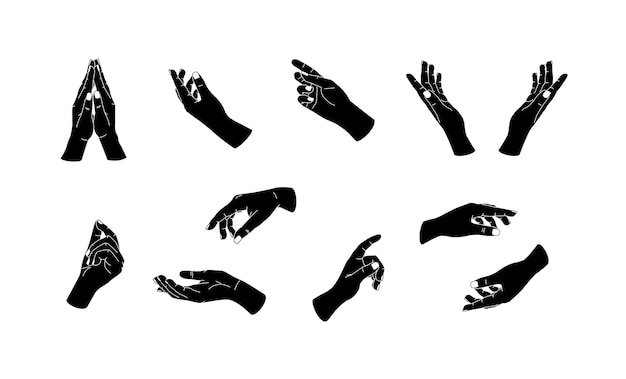 black flat hands gesture icons simple minimal arm beautiful female hands trendy minimalist style